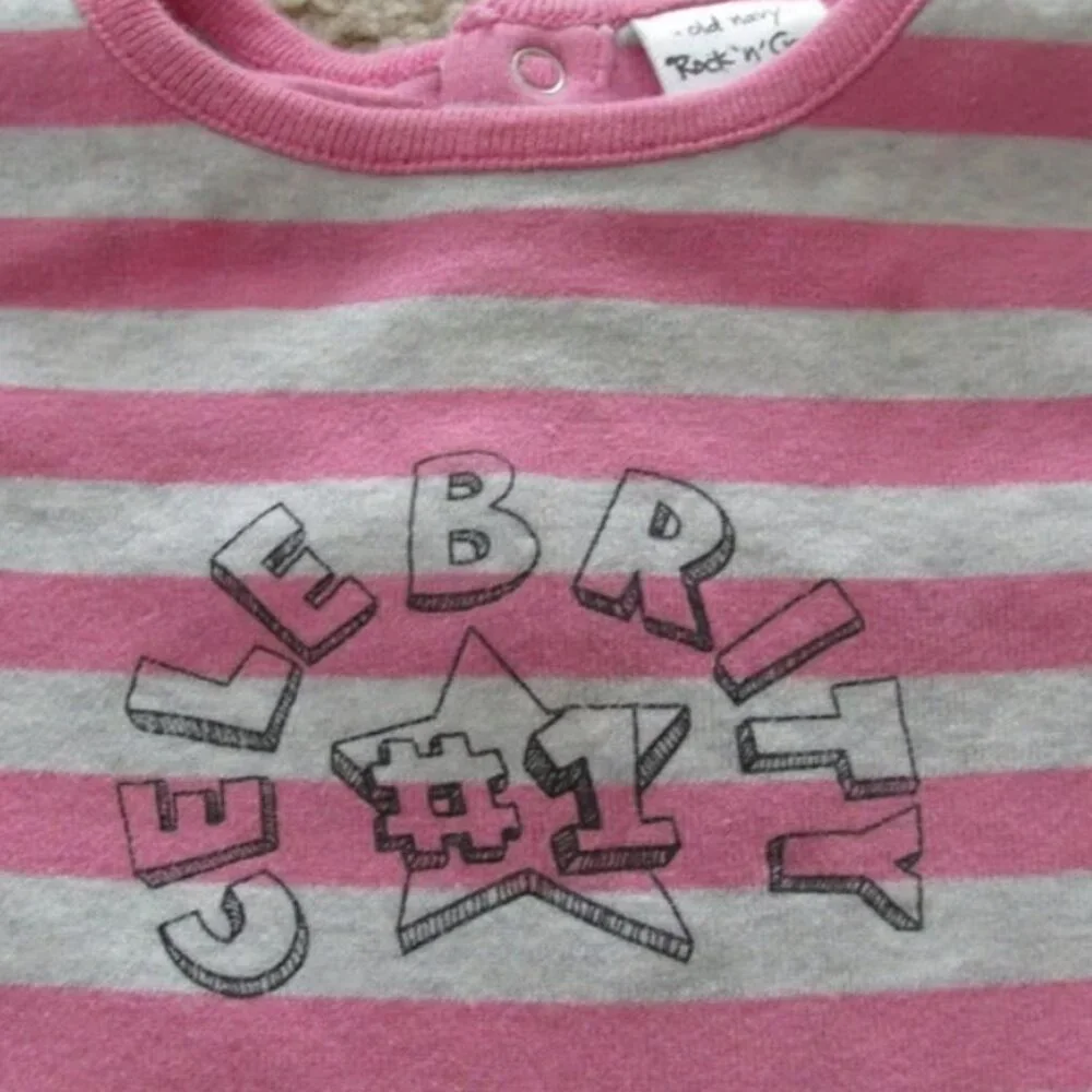 Old Navy 1 Pc‎ Bodysuit Infant Girls 3-6M Pink Gray Stripe Long Sleeve Celebrity